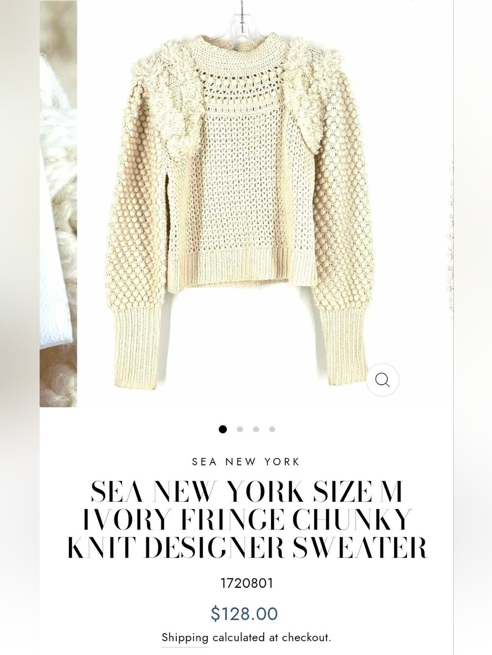 Sea New York Ivory Chunky Fringe Crewneck Sweater